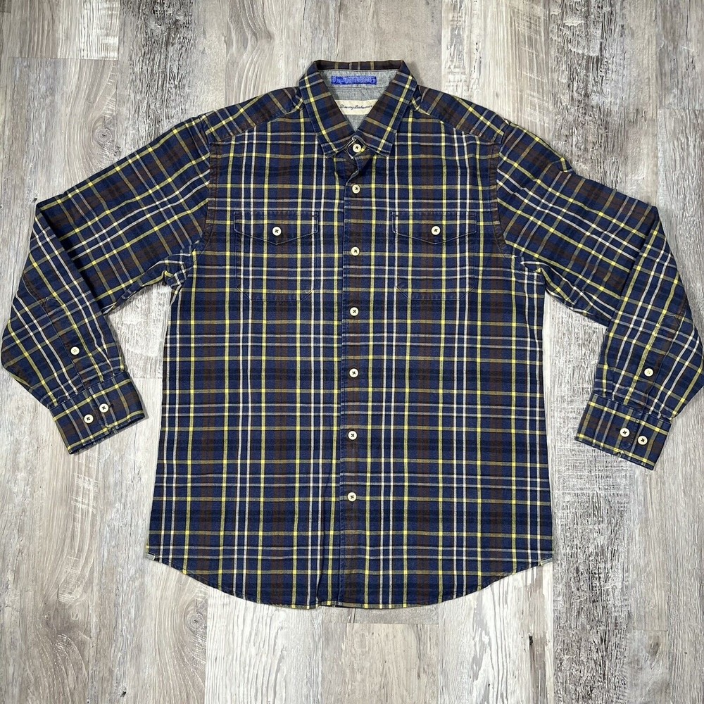Tommy Bahama Men's Size Medium Multicolor Plaid Shirt Long Sleeve Cotton Pocket